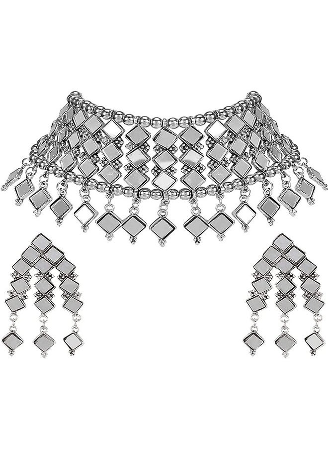 Shining Diva Fashion - Shining Diva Fashion Latest Stylish Traditional Oxidised Silver Necklace Jewellery Set for Women (12168s) - Image 1