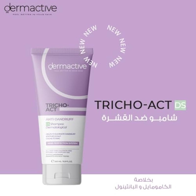 DERMACTIVE Tricho-Act Anti-Dandruff Shampoo DS – 200 ml Effective Dandruff Control, Soothes & Strengthens Scalp, Gentle Cleansing All Hair Types, Fragrance-Free, Daily Use, Hair Perfection System - Image 2