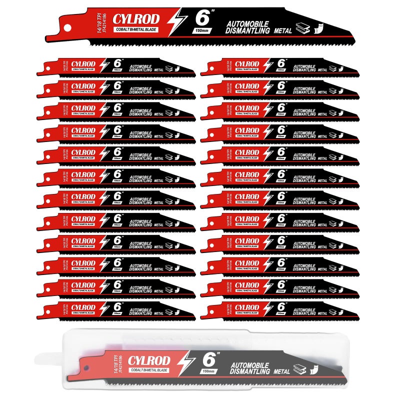 Cylrod 25 Pack 6 in 14/18 TPI Reciprocating Saw Blades for Sawzall Blades,M42 Steel Cobalt Bi-Metal Blades for Automobile Dismantling Metal Cutting,Replace for Milwaukee for Dewalt for Diablo Blade - Image 1