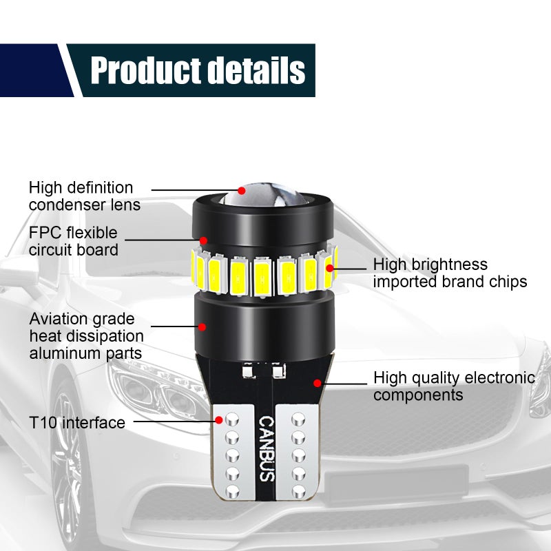 ZKFAR 2 PCS T10 LED Bulbs, 18SMD 3014 1SMD 3030 Chipset, 155 Lumens Super Bright Light 6500K White Light, Car LED Width Light Side Marker Light - Image 3