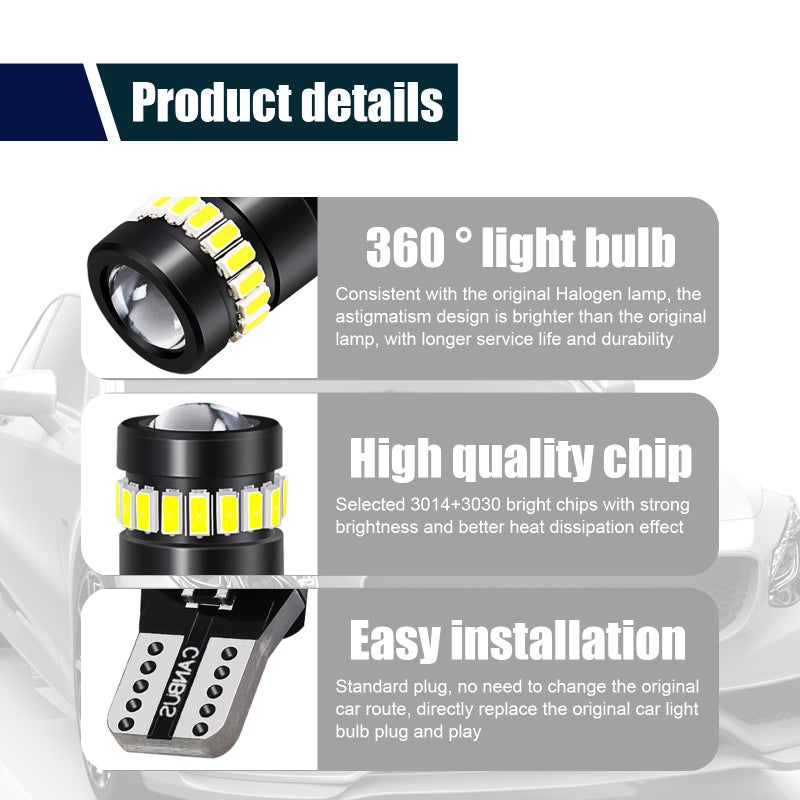 ZKFAR 2 PCS T10 LED Bulbs, 18SMD 3014 1SMD 3030 Chipset, 155 Lumens Super Bright Light 6500K White Light, Car LED Width Light Side Marker Light - Image 4