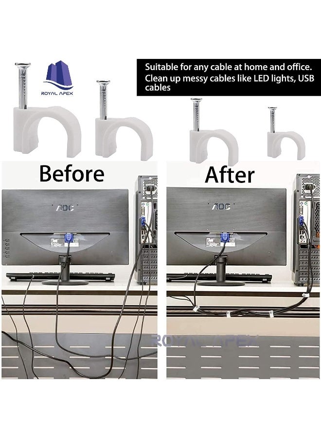 Royal Apex Electrical Cable Wire Round Clips, Steel Nails Tacks Holder For Organizing Electric Wires Cables Lines - White (7Mm - 100Pcs) - Image 5