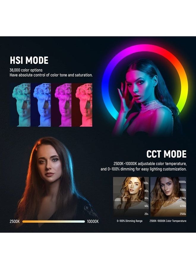 Neewer - NEEWER RGB-A111 II Smartphone Video Rig with Light Kit, Support Vertical Shoot, Handheld Phone Camera Cage Stabilizer with Cold Shoes/Shutter/Battery, 17 Scenes RGB Ring Light 2500K-10000K CRI97+ - Image 1