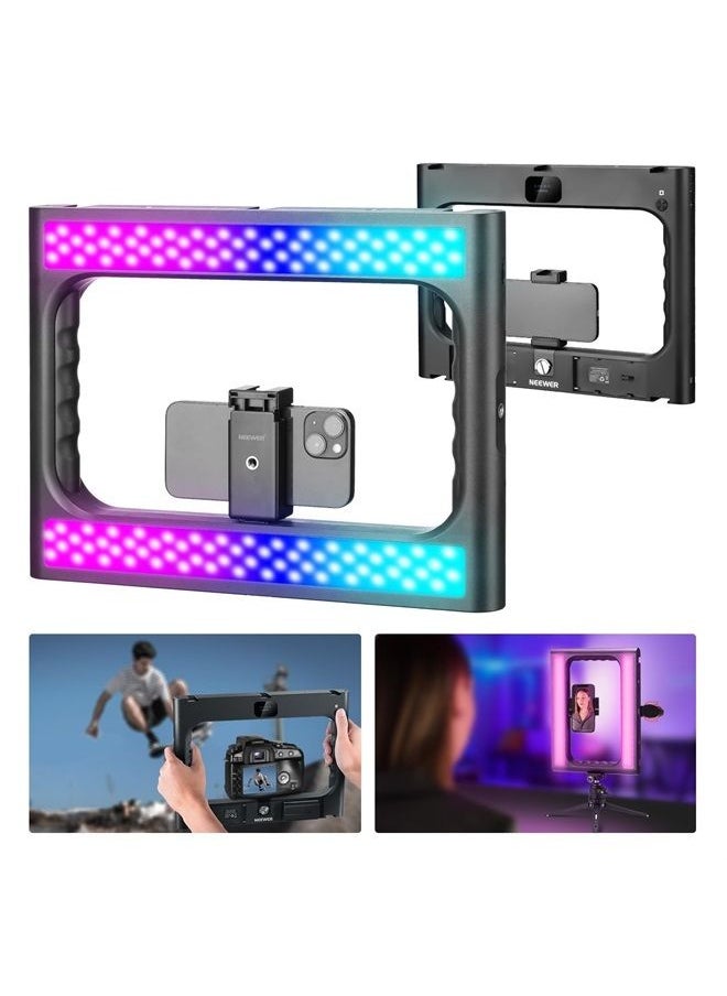 Neewer - NEEWER RGB-A111 II Smartphone Video Rig with Light Kit, Support Vertical Shoot, Handheld Phone Camera Cage Stabilizer with Cold Shoes/Shutter/Battery, 17 Scenes RGB Ring Light 2500K-10000K CRI97+ - Image 1