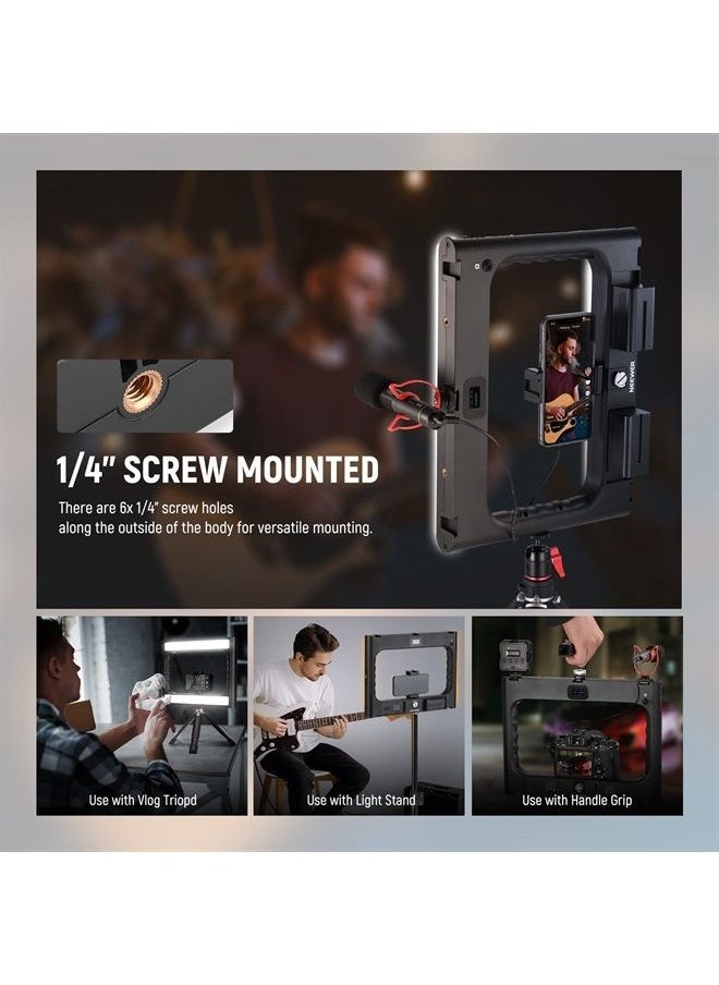 Neewer - NEEWER RGB-A111 II Smartphone Video Rig with Light Kit, Support Vertical Shoot, Handheld Phone Camera Cage Stabilizer with Cold Shoes/Shutter/Battery, 17 Scenes RGB Ring Light 2500K-10000K CRI97+ - Image 1