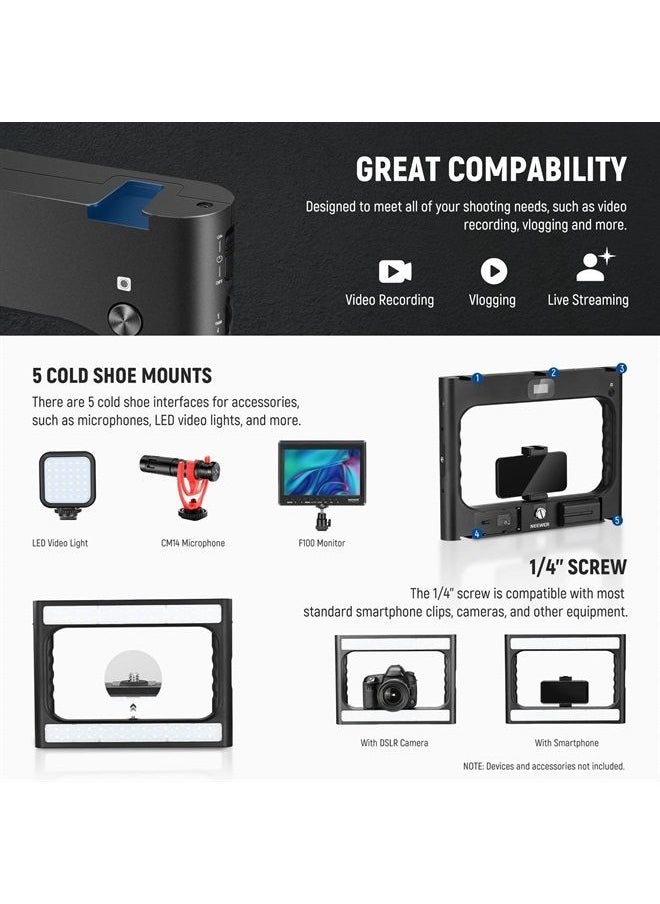 Neewer - NEEWER RGB-A111 II Smartphone Video Rig with Light Kit, Support Vertical Shoot, Handheld Phone Camera Cage Stabilizer with Cold Shoes/Shutter/Battery, 17 Scenes RGB Ring Light 2500K-10000K CRI97+ - Image 1
