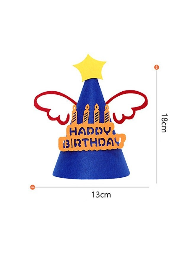 2 Pcs Birthday Party Hats Birthday Crown, Wings DIY Cone Felt Hats for Kids, Birthday Decoration for Group Activities Games (Blue+Pink) - Image 2