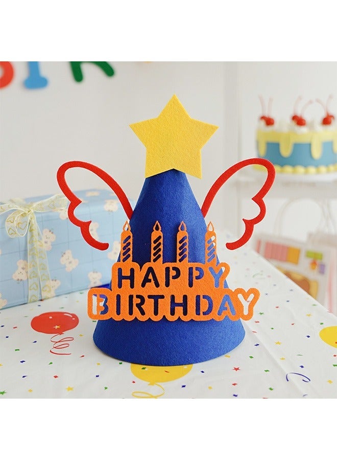 2 Pcs Birthday Party Hats Birthday Crown, Wings DIY Cone Felt Hats for Kids, Birthday Decoration for Group Activities Games (Blue+Pink) - Image 3