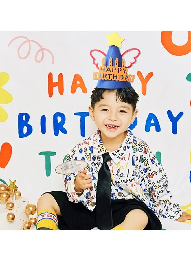 2 Pcs Birthday Party Hats Birthday Crown, Wings DIY Cone Felt Hats for Kids, Birthday Decoration for Group Activities Games (Blue+Pink) - Image 4