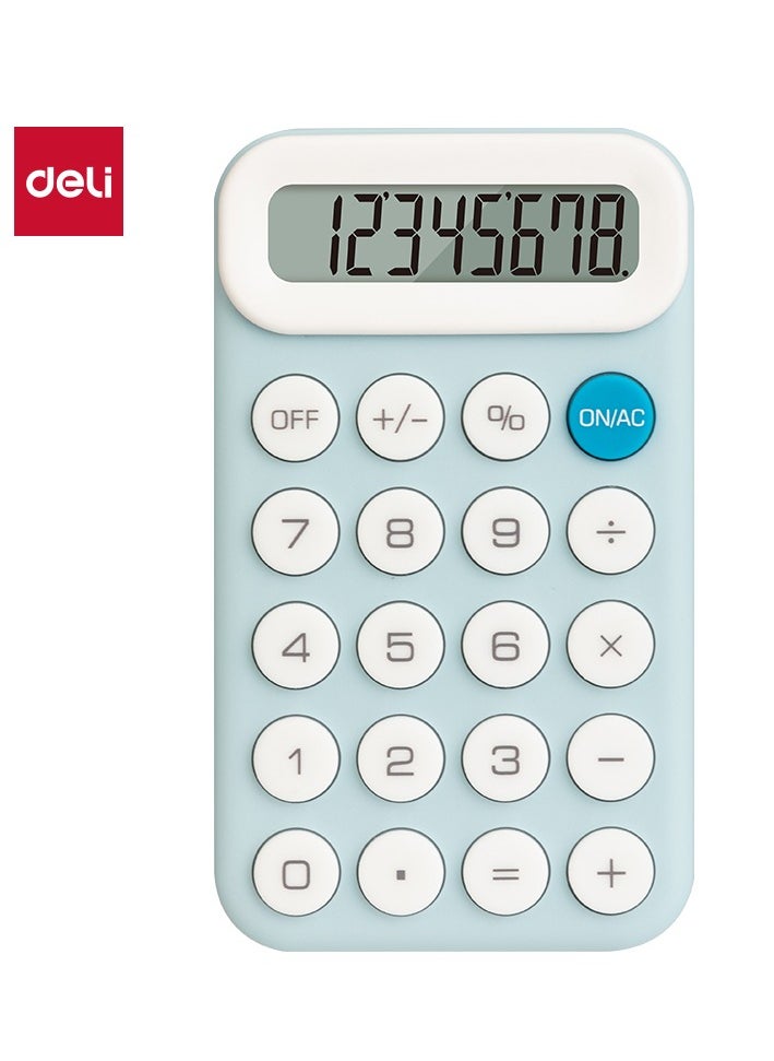 Deli Deli TE10 8-Digit Mini Calculator with Skin-Friendly Keys, Manual Off & Ultra-Light Design - Neon Blue 