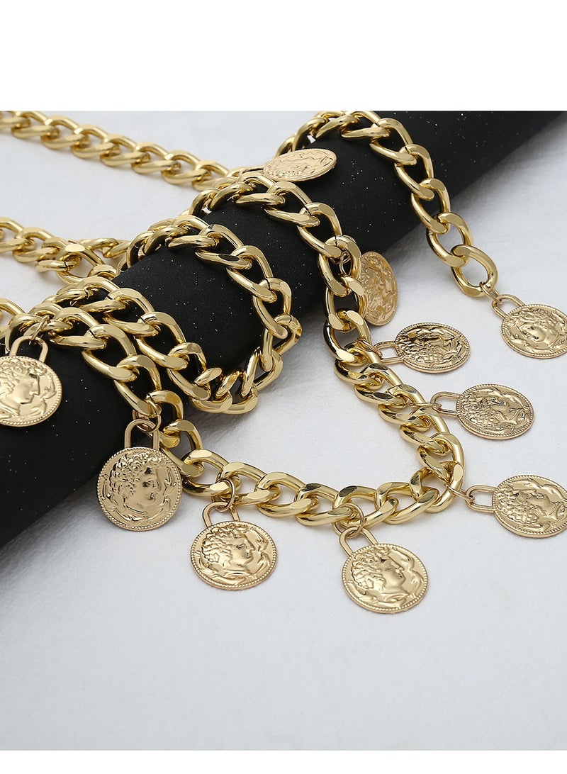 Vintage Coin Tassel Pendant Body Chain for Women, Adjustable Punk Style Waist Chain with Embossed Charm Belt, Approx. 94.5 cm Long (Gold) - Perfect for Fashionable Queens. - Image 3