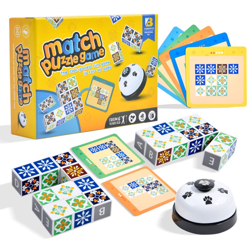 varbertos Wooden Matching Game Puzzle Games Pattern Block Match Puzzles Building Cubes with Bell for Kids and Adults Toys Board Games for Family Night - Image 4