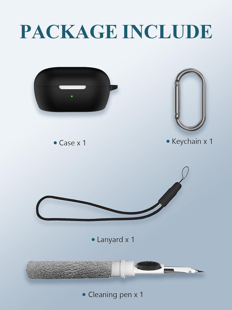 WUNIAK Case for Bose New QuietComfort Wireless Noise Cancelling Earbuds 2024, Soft Silicone Protective Portable Scratch Shock Resistant Shell with Cleaner Kit & Carabiner & Lanyard，Black - Image 2