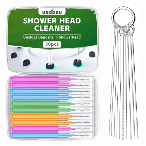 uadbau Shower Head Cleaner Tool Set, Multi-Size Shower Head Cleaning Brush for Small Hole Anti-Clogging Nozzle with Storage Boxes, Picks Fitting Nozzle Unclogger for Household Bathroom (30 Pcs) - Image 1