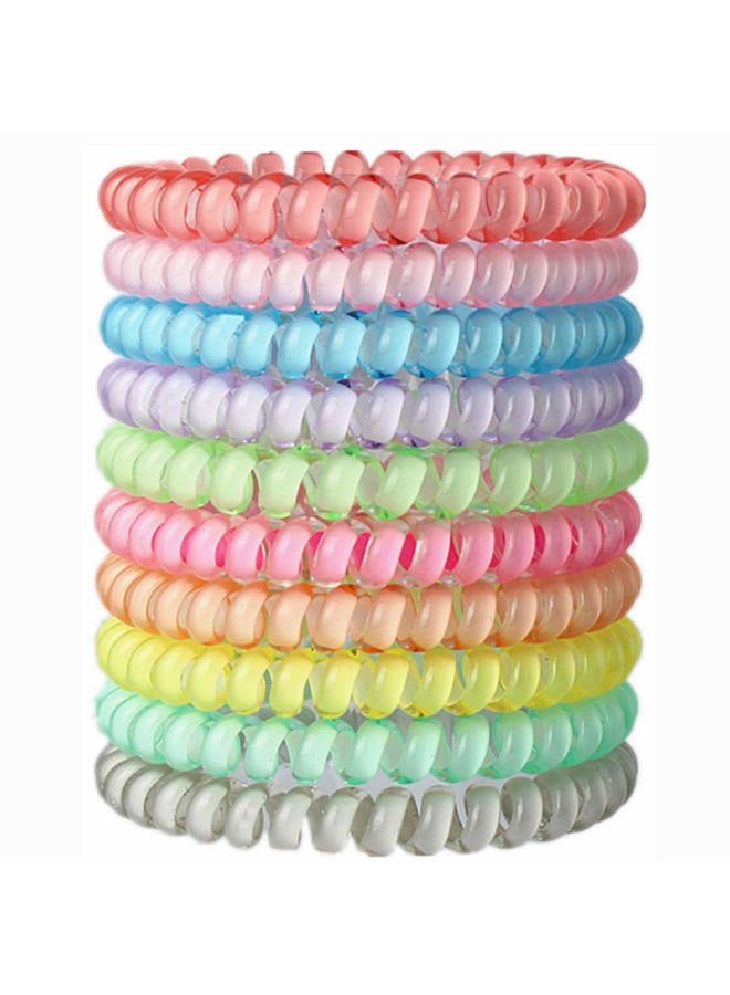 Hodooly Candy Color Hair Accessories: 10 Piece Coil Elastics, Multicolor No-Crease Telephone Cord Plastic Hair Ties for Women - Image 1