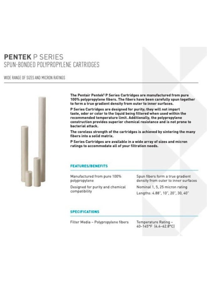 Pentek Pentair Pentek P5 Sediment Water Filter, 10-Inch, Under Sink Spun-Bonded Polypropylene Replacement Cartridge, 10" x 2.5", 5 Micron - Image 3