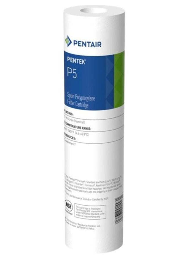 Pentek Pentair Pentek P5 Sediment Water Filter, 10-Inch, Under Sink Spun-Bonded Polypropylene Replacement Cartridge, 10" x 2.5", 5 Micron - Image 1