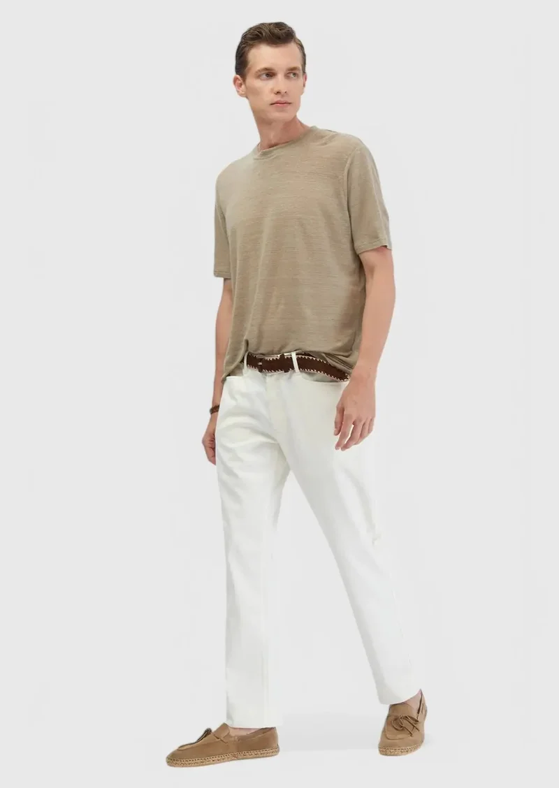 رامسي بنطال قطني مخلوط بلون بيج فاتح، بقصة عادية.