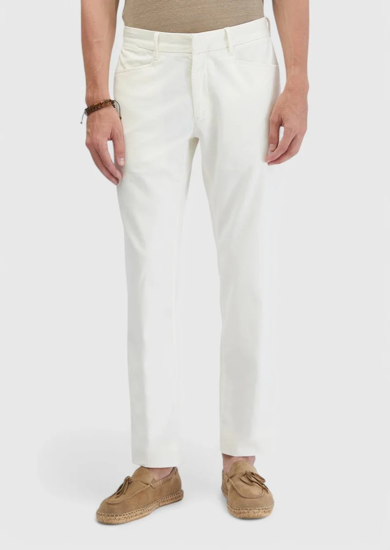 RAMSEY Ecru Weaving Regular Fit Casual Cotton Blended Trousers