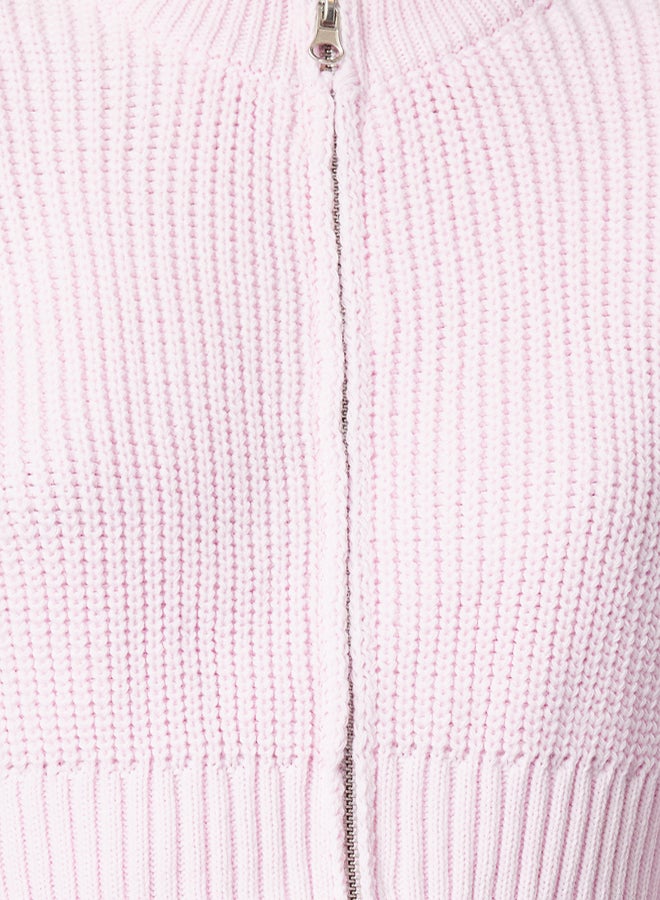 trendyol Pink Crop Vatka Zipper Detailed Knitwear Cardigan - Image 3