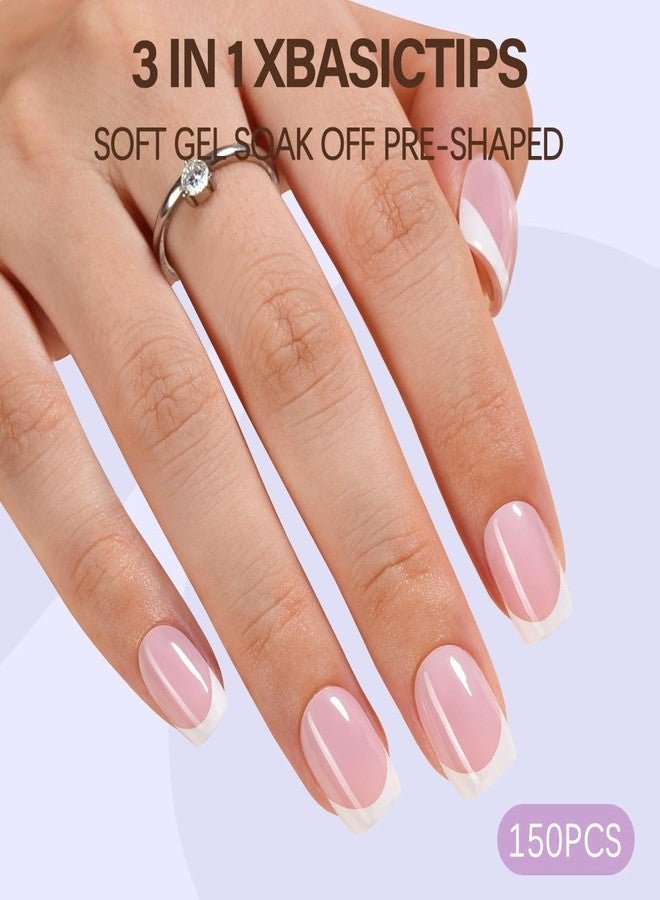 Misssix XBASICTIPS French Tip Press On Nails, 150Pcs French Gel Nail Tips Short Square Pink, Soft Gel Pre-shaped No Need to File 3 in 1 Tips, Fake Nails for Nail Art DIY Extension Designs 15 Sizes - Image 3