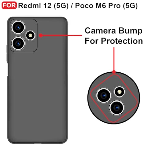 CEDO Back Cover for Redmi 12 (5G) / Poco M6 Pro (5G) | Camera Bump Protection & Inner Velvet Fabric Lining | Ultra Slim Matte Soft Rubberised Case Cover (Black) - Image 4