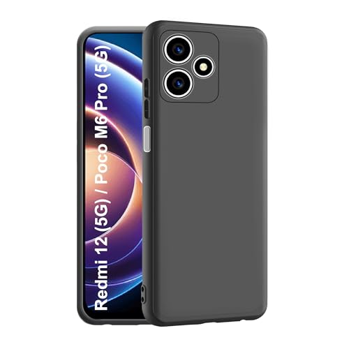 CEDO Back Cover for Redmi 12 (5G) / Poco M6 Pro (5G) | Camera Bump Protection & Inner Velvet Fabric Lining | Ultra Slim Matte Soft Rubberised Case Cover (Black) - Image 1