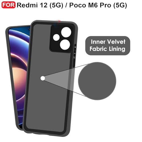 CEDO Back Cover for Redmi 12 (5G) / Poco M6 Pro (5G) | Camera Bump Protection & Inner Velvet Fabric Lining | Ultra Slim Matte Soft Rubberised Case Cover (Black) - Image 5