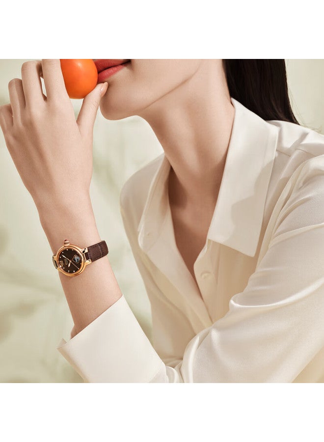 Fiyta "shishi Ruyi" Classic Brown Dial Mechanical Leather Strap Women's Watch With Pearl Bracelet Gift Box Holiday Gift For Wife - Image 2