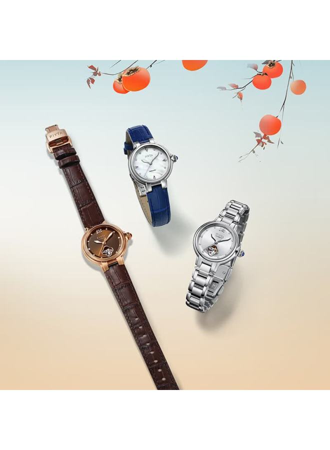 Fiyta "shishi Ruyi" Classic Brown Dial Mechanical Leather Strap Women's Watch With Pearl Bracelet Gift Box Holiday Gift For Wife - Image 5