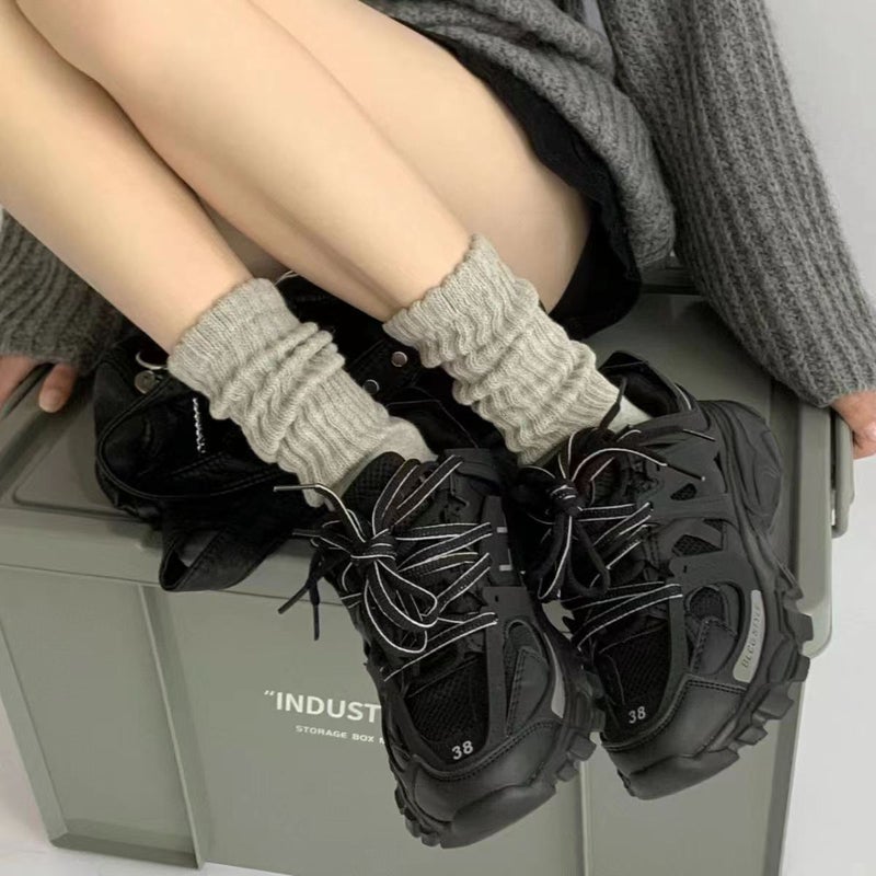 Autumn Winter Casual Leg Warmers Knit Socks 080 heaps of socks gray 
