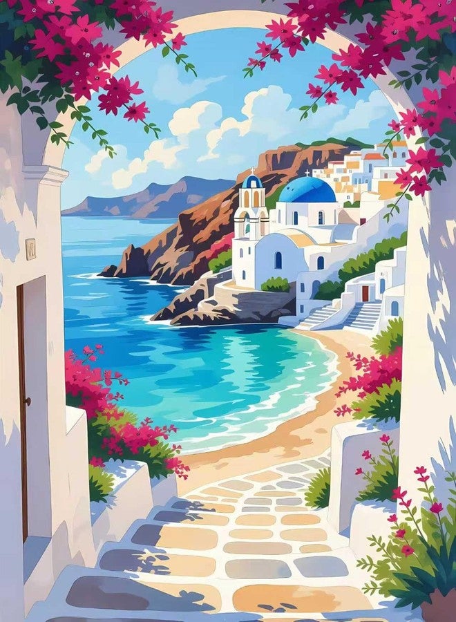 Mrnsiet Paint by Number for Adults Beginners, Easy Seaside Town Paint by Numbers Kits on Canvas, DIY Coastal City Oil Painting Kits Adults' Paint-by-Number Kits for Home Wall Decor 16x20 Inch - Image 1