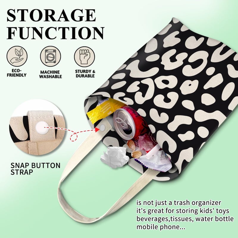 ABUIFDK Car Trash Can, Cute Car Trash Bag, Hanging Car Organizer and Storage Bag, Trash Bin for Car Accessories, Vehicle, Travelling, Camping Black White Leopard - Image 3
