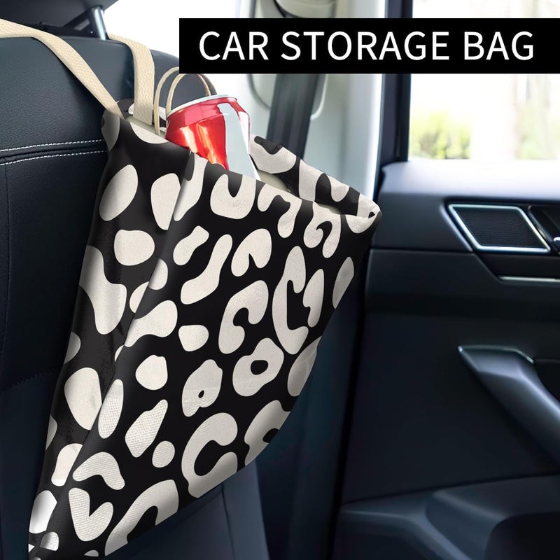 ABUIFDK Car Trash Can, Cute Car Trash Bag, Hanging Car Organizer and Storage Bag, Trash Bin for Car Accessories, Vehicle, Travelling, Camping Black White Leopard - Image 2