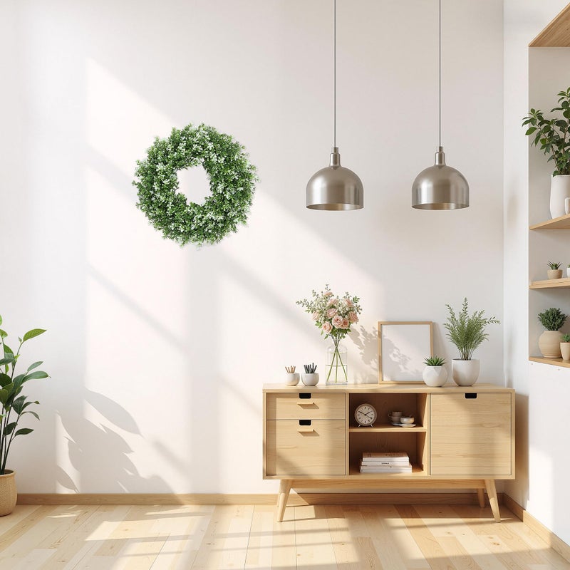 SEVENLOVE 15inch Boxwood Wreath,Artificial Boxwood Wreath for Front Door, Spring Summer Greenery Wreaths for Front Door Farmhouse Wedding Green Year Round Indoor Outdoor - Image 4