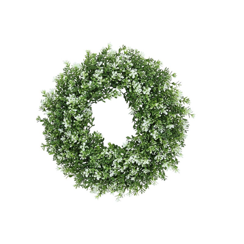 SEVENLOVE 15inch Boxwood Wreath,Artificial Boxwood Wreath for Front Door, Spring Summer Greenery Wreaths for Front Door Farmhouse Wedding Green Year Round Indoor Outdoor - Image 1