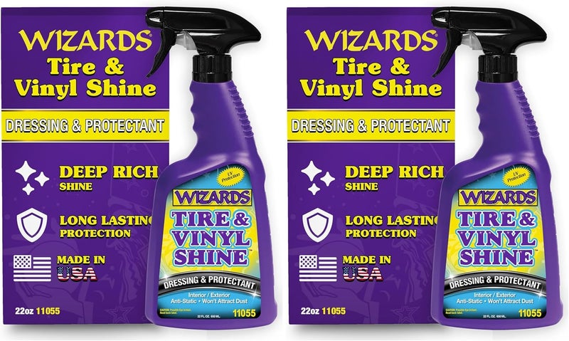 WIZARDS Tire and Wheel Vinyl Shine - Dressing and Protectant Spray - Professional Automotive Detailing Spray Bottle Refill - Cleans and Protects Tires, Wheels and Trim - 22 oz (Pack of 2) - Image 1