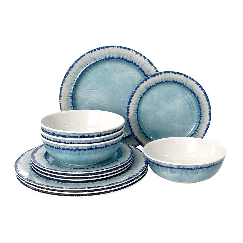 AELS Melamine Dinnerware Set of 12 Pcs Dinner Dishes Set for Indoor and Outdoor Use, Dishwasher Safe, Lightweight Unbreakable, BPA Free, Light Blue - Image 1