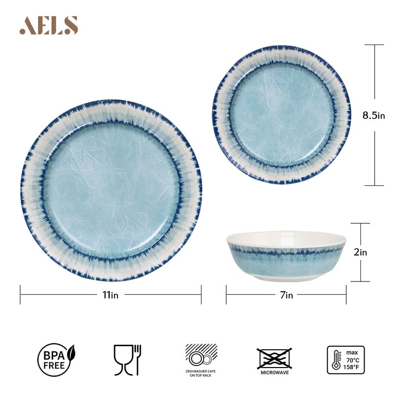 AELS Melamine Dinnerware Set of 12 Pcs Dinner Dishes Set for Indoor and Outdoor Use, Dishwasher Safe, Lightweight Unbreakable, BPA Free, Light Blue - Image 2
