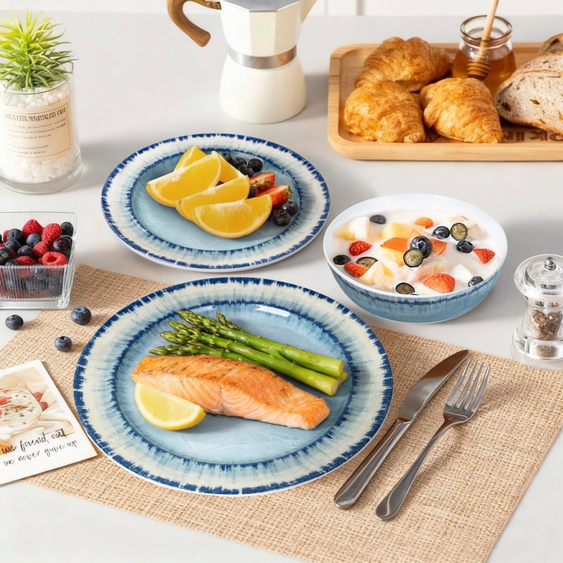 AELS Melamine Dinnerware Set of 12 Pcs Dinner Dishes Set for Indoor and Outdoor Use, Dishwasher Safe, Lightweight Unbreakable, BPA Free, Light Blue - Image 4