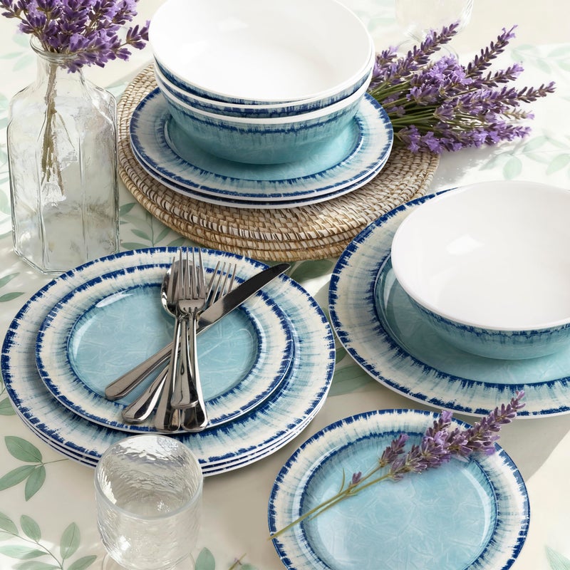 AELS Melamine Dinnerware Set of 12 Pcs Dinner Dishes Set for Indoor and Outdoor Use, Dishwasher Safe, Lightweight Unbreakable, BPA Free, Light Blue - Image 3