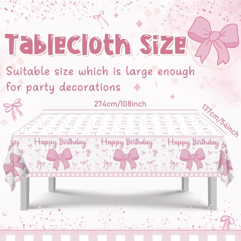 Haimimall Pink Bow Birthday Decorations, Coquette Birthday Party Decorations Includes Pink Bow Plates and Napinks Cups Happy Banner Ballons for Girls Party Supplies, Serve 20 - Image 4