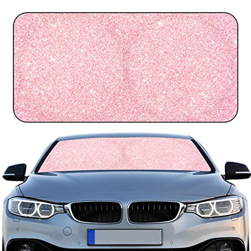 Woanger Windshield Sun Shade Foldable Car Front Window Covers for Car Accessories Sun Heat UV Rays Visor Protector Protection for Universal Cars SUV Truck(Pink Sequins) - Image 1
