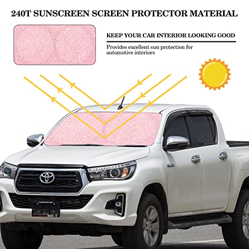 Woanger Windshield Sun Shade Foldable Car Front Window Covers for Car Accessories Sun Heat UV Rays Visor Protector Protection for Universal Cars SUV Truck(Pink Sequins) - Image 2