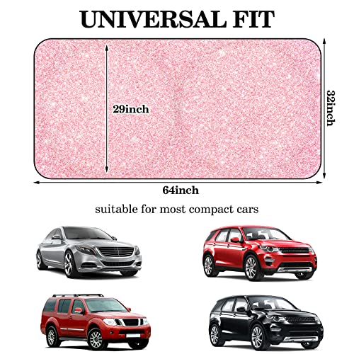 Woanger Windshield Sun Shade Foldable Car Front Window Covers for Car Accessories Sun Heat UV Rays Visor Protector Protection for Universal Cars SUV Truck(Pink Sequins) - Image 5