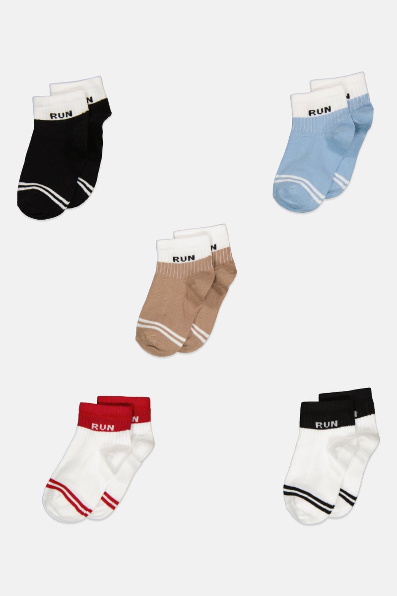 RBX Kids Boy 5 Pairs Striped Non Terry Quarter Socks, Multicolor  - Image 1