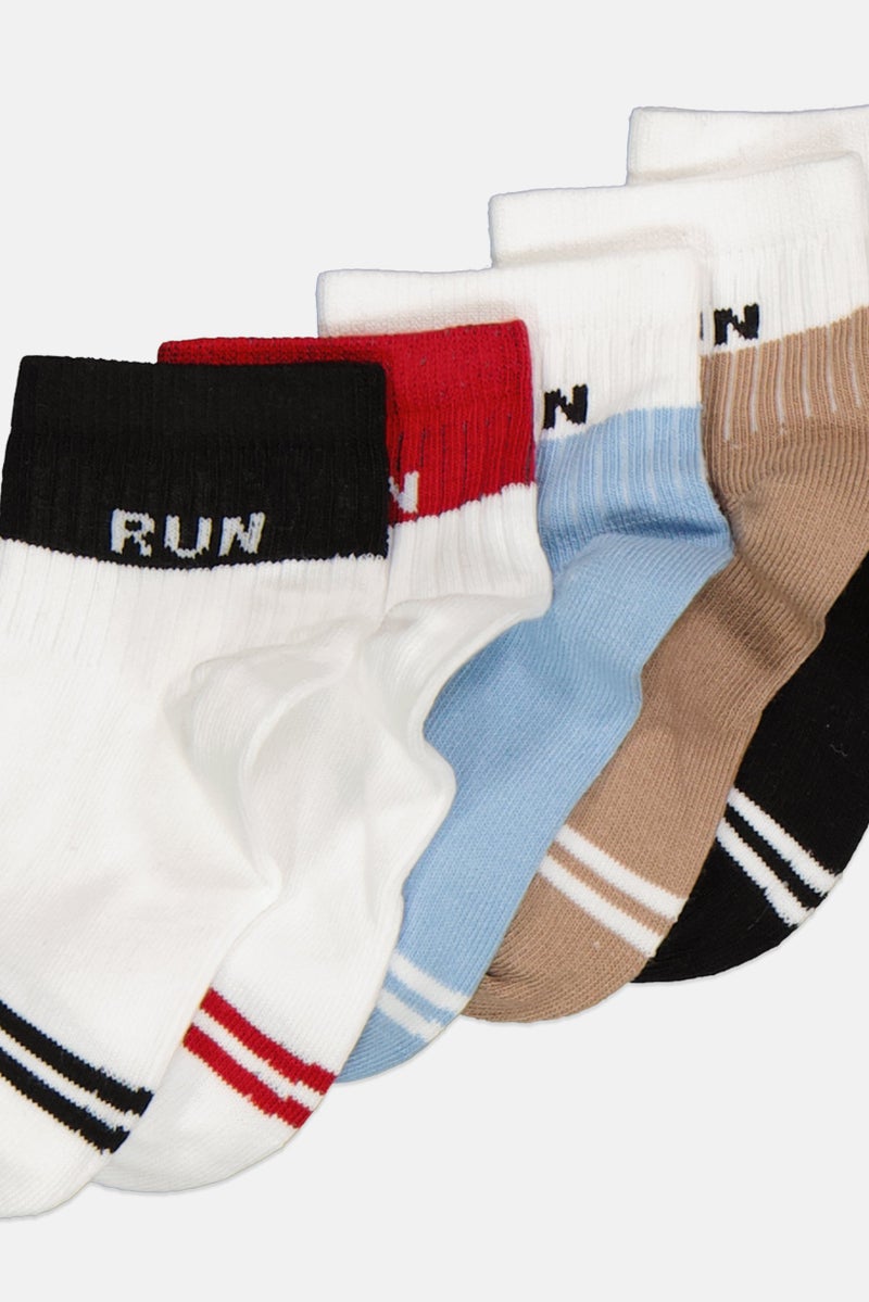 RBX Kids Boy 5 Pairs Striped Non Terry Quarter Socks, Multicolor  - Image 2