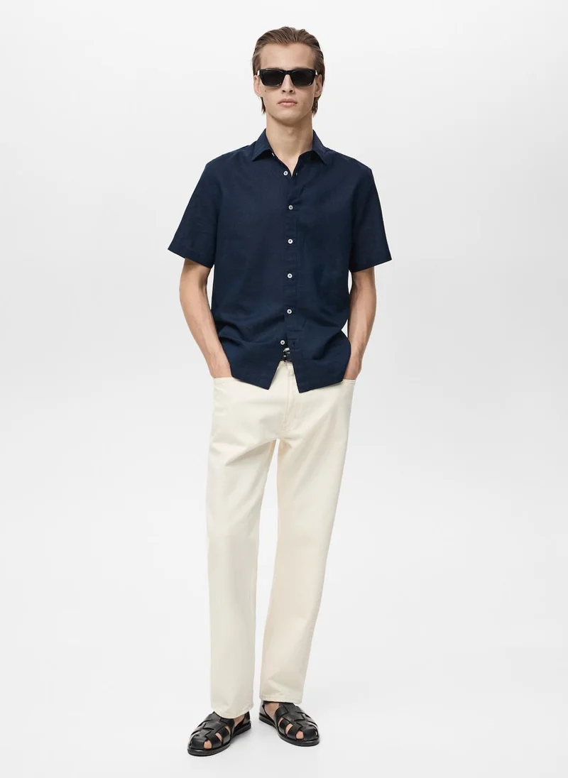 Mango Man Short Sleeve Linen-Blend Shirt