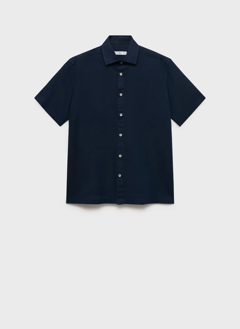 Mango Man Short Sleeve Linen-Blend Shirt