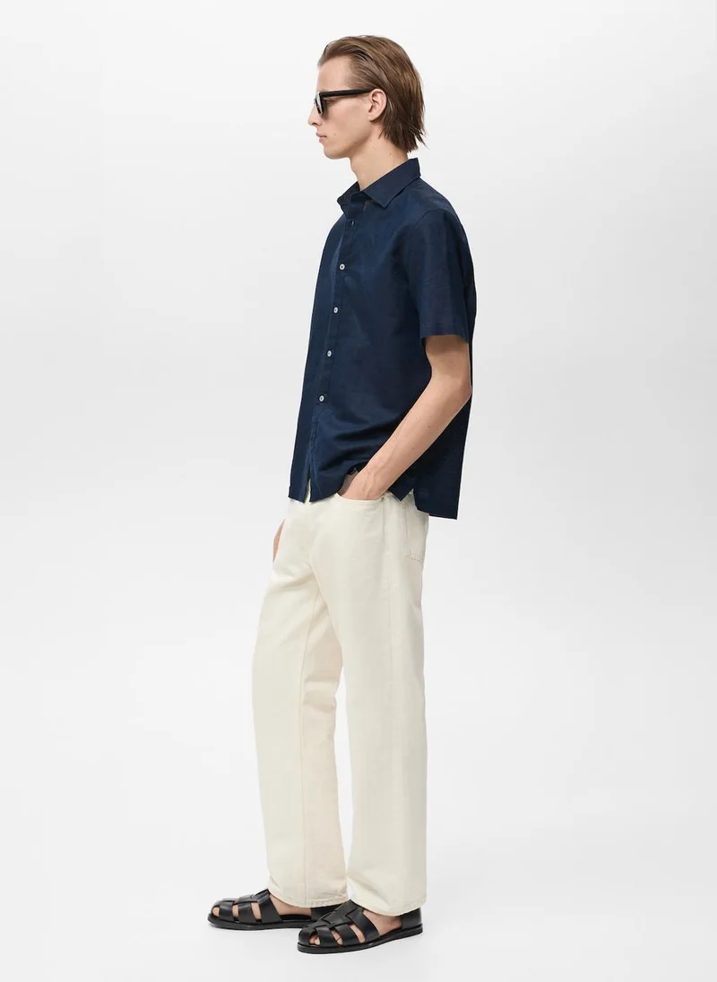 Mango Man Short Sleeve Linen-Blend Shirt